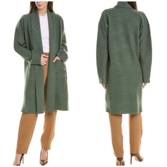 Eileen Fisher Lightweight Boiled Wool Coat Cardigan Longline Jacket Sweater - Picture 1 of 13